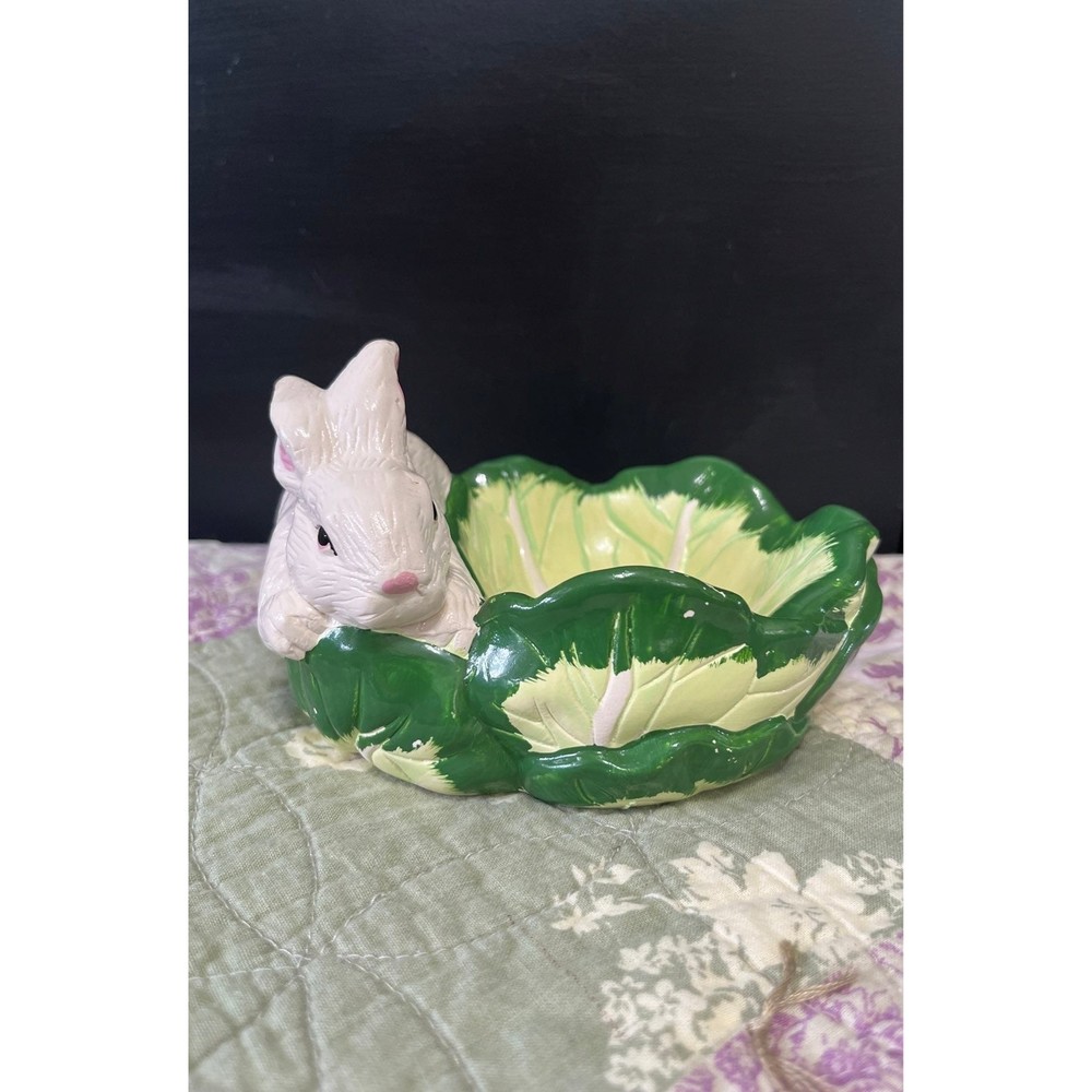 Bunny Rabbit and Cabbage Vintage LOOMCO Easter Spring Candy Dish Grandmillennial